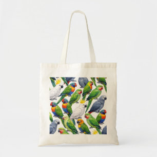 Bolsa Tote Padrão de Pássaros Aquarela de Papagaios Tropicais