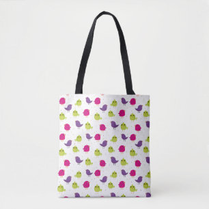 Bolsa Tote Padrão de Pássaros Coloridos Fofos