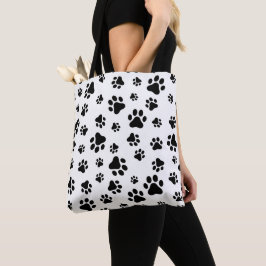 Bolsa Tote Padrão De Patas, Patas Cachorros, Preto e Branco