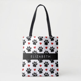 Bolsa Tote Padrão De Patas, Patas Negras, Corações Vermelhos,