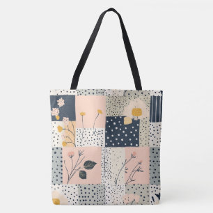 Bolsa Tote Padrão de Patches Florais Vintage - Pastel (5)