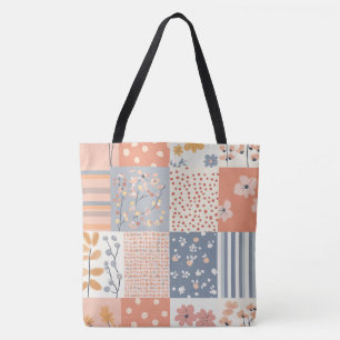 Bolsa Tote Padrão de Patches Florais Vintage - Pastel (9)
