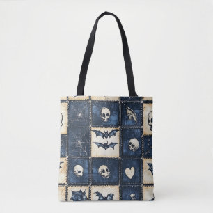 Bolsa Tote Padrão de Patchwork do Halloween Denim