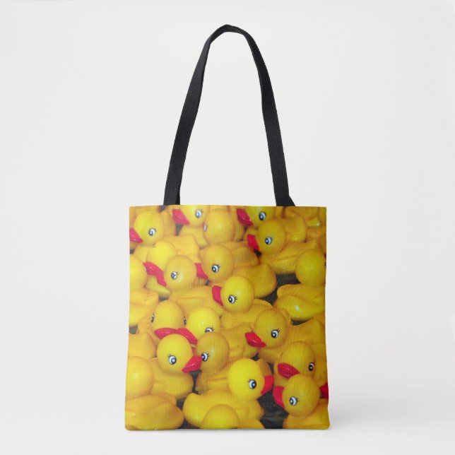 Bolsa Tote Padrão de patos de borracha amarelo-escura (Frente)