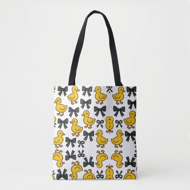 Bolsa Tote Padrão de Patos Fofos e Laços (Frente)