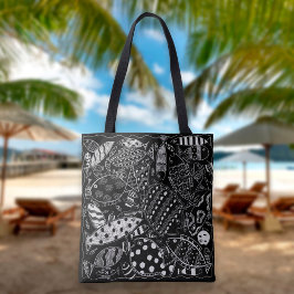 Bolsa Tote Padrão De Peixe Decorativo Preto E Branco