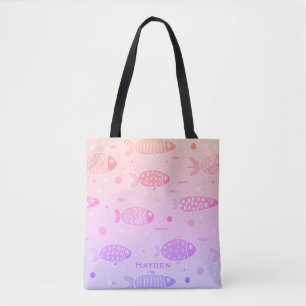 Bolsa Tote Padrão de Peixe Solto Gradiente Moderno Personaliz
