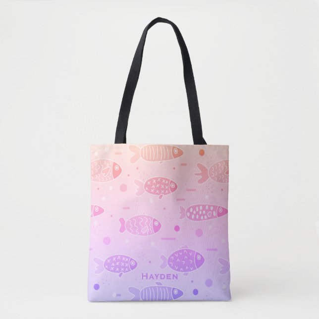 Bolsa Tote Padrão de Peixe Solto Gradiente Moderno Personaliz (Frente)