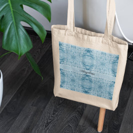 Bolsa Tote Padrão de pena azul e branca, personalizável