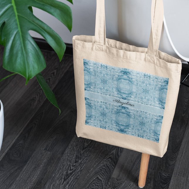 Bolsa Tote Padrão de pena azul e branca, personalizável (Criador carregado)