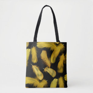 Bolsa Tote Padrão de penas amarelas