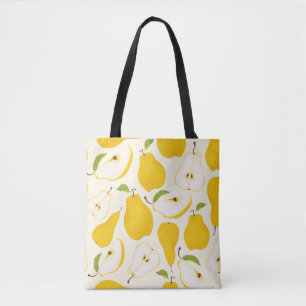 Bolsa Tote Padrão de pera sem costura. Diferentes peras, fru