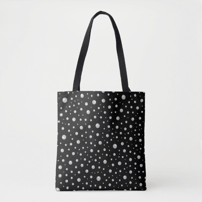 Bolsa Tote Padrão de Pérola em Fundo Preto (Frente)