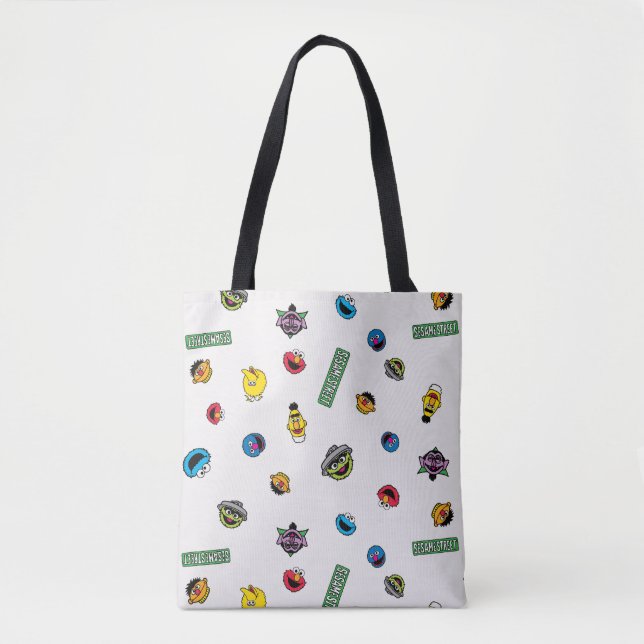 Bolsa Tote Padrão de Personagens da Rua Sésamo (Frente)