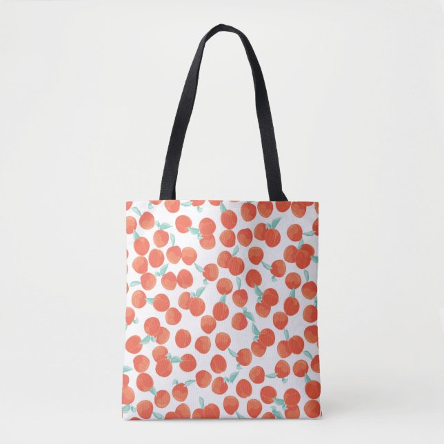 Bolsa Tote Padrão de pêssego sem costura com fundo de fruta.  (Frente)