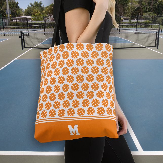 Bolsa Tote Padrão de Pickleball Laranja Monograma (Criador carregado)