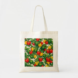 Bolsa Tote Padrão de Pimentão Vermelho Verde Amarelo em Aquar
