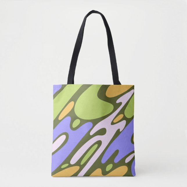 Bolsa Tote Padrão de pincelada diagonal em oliva e lavanda (Frente)