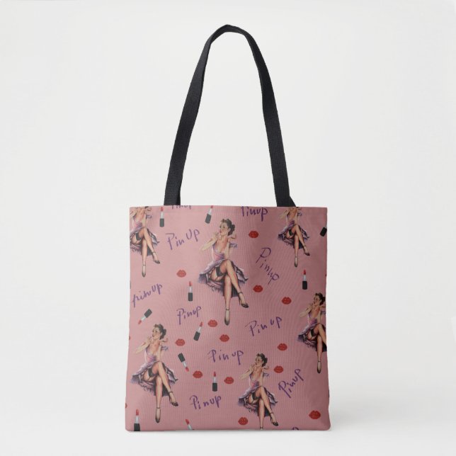 Bolsa Tote padrão de pinos rosa (Frente)