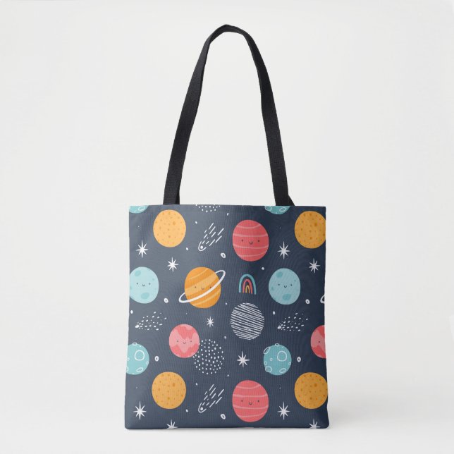Bolsa Tote Padrão de planeta sorridente e bonito (Frente)