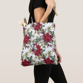 Bolsa Tote Padrão de Poinsettia em Aquarela