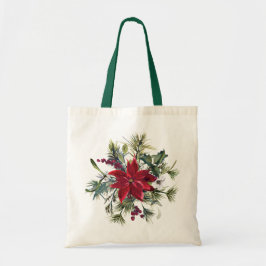 Bolsa Tote Padrão de Poinsettia em Aquarela 