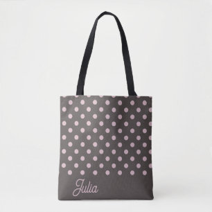 Bolsa Tote Padrão de Polka Rosa Marrom Elegante Personalizado