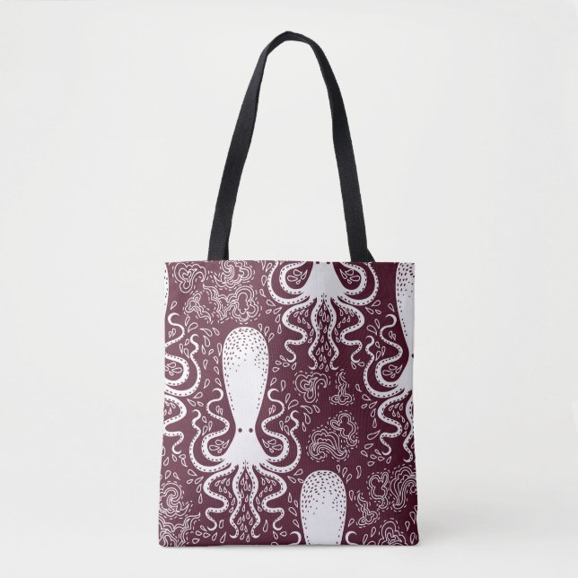 Bolsa Tote padrão de polvo vintage. (Frente)