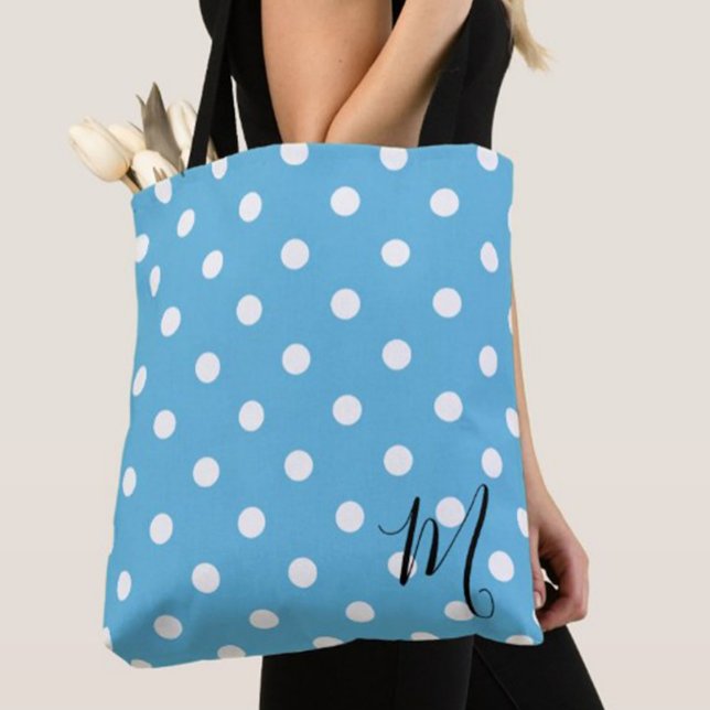 Bolsa Tote Padrão de Pontos Clássicos Azuis para Compras (Criador carregado)