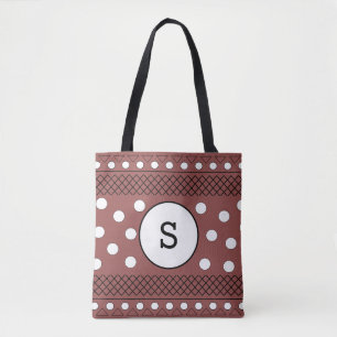 Bolsa Tote Padrão de Pontos Monograma Bege Marrom
