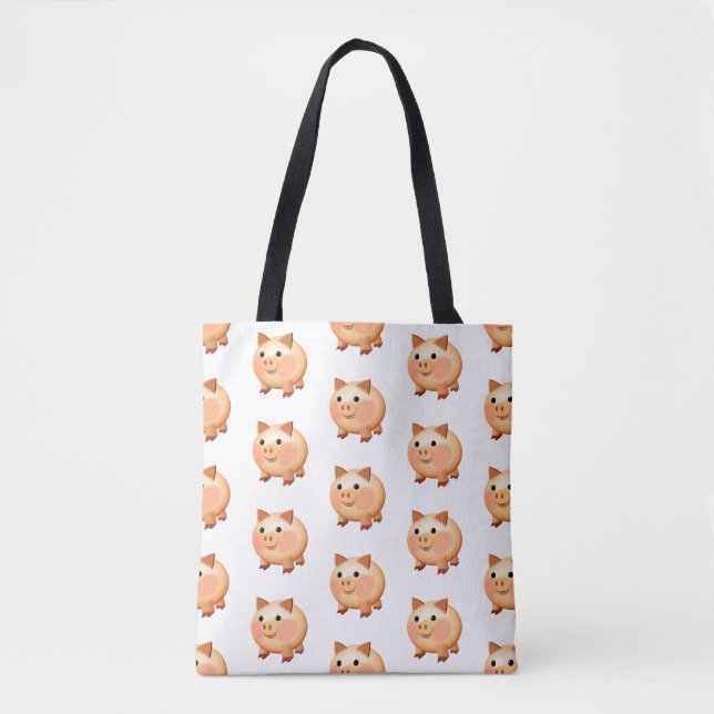 Bolsa Tote Padrão de Porco Bebê de Cartoon Bonito (Frente)