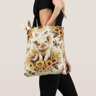 Bolsa Tote Padrão De Porco De Girassol De Fogueira Cura