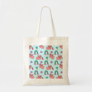 Bolsa Tote Padrão de Porcos e Arco-íris Fofo e Excêntrico