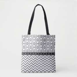 Bolsa Tote Padrão de Prata Zig Zag Patterno Presente para Ela