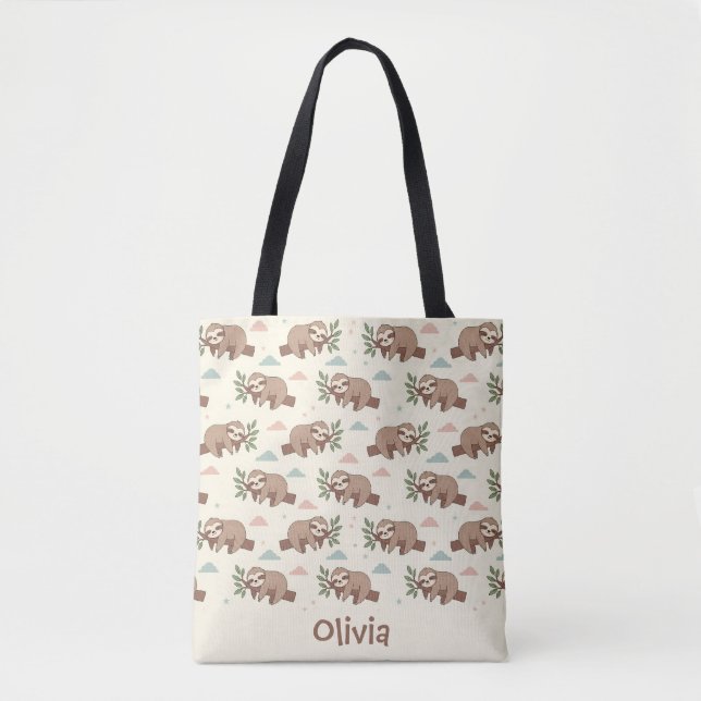 Bolsa Tote Padrão de Preguiça Adormecida Fofa (Frente)