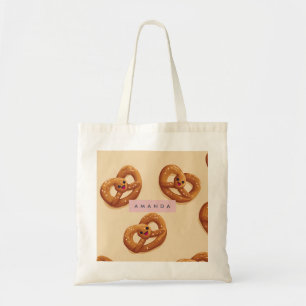 Bolsa Tote Padrão de Pretzel de Sorriso de Cuta Personalizado