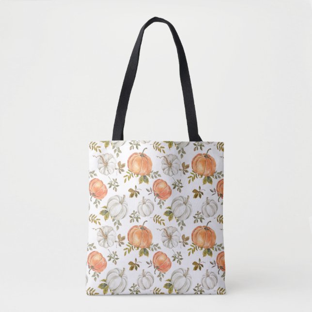 Bolsa Tote Padrão de Pumpkin de Aquarela de Queda (Frente)