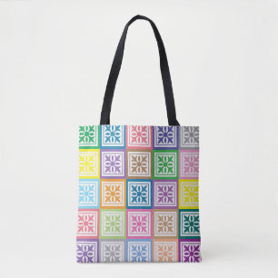 Bolsa Tote Padrão de quadrados coloridos