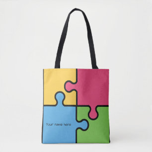 Bolsa Tote Padrão de quebra-cabeça com nome editável