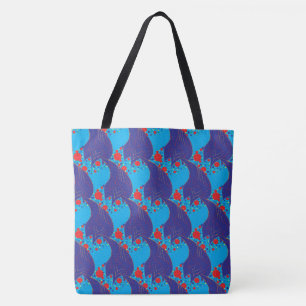 Bolsa Tote Padrão de queda abstrato BLUE e Rainbow vermelho m