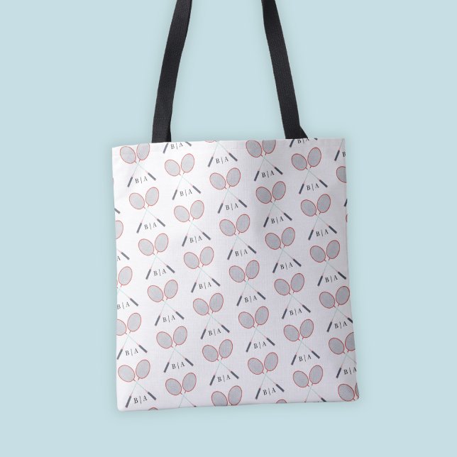 Bolsa Tote Padrão de Racket de Badminton Personalizado Monogr (Custom Badminton Racket Pattern Monogrammed Tote Bag
)