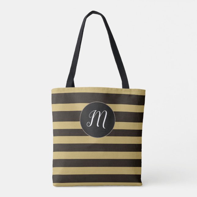 Bolsa Tote Padrão de Rasgos Castanhos Modernos Monogramas (Verso)