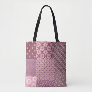 Bolsa Tote Padrão de retalhamento rosa e borgonha