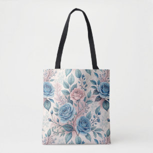 Bolsa Tote Padrão de Rosa Azul e Rosa Rosa Rosa no Pinto Bran
