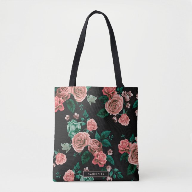 Bolsa Tote Padrão de rosas (Frente)