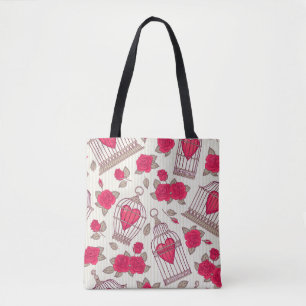 Bolsa Tote Padrão de Rosas de Gaiolas Florais