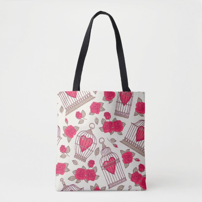 Bolsa Tote Padrão de Rosas de Gaiolas Florais (Frente)