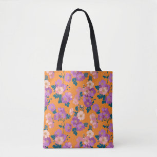 Bolsa Tote Padrão de Rosas Selvagens Coloridas Vintage