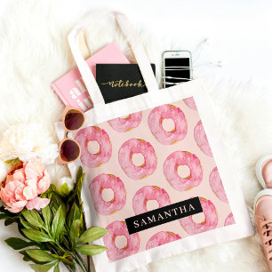 Bolsa Tote Padrão de Rosquinhas de Aquarela Rosa Moderna com