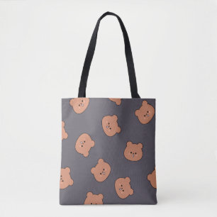 Bolsa Tote Padrão de Rosto de Urso de Pelúcia Marrom Fofo Azu